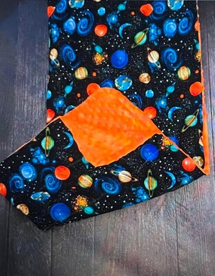 Weighted blanket kids and adults  Full size 55”X72” space planets  anxiety sleep compression - image1